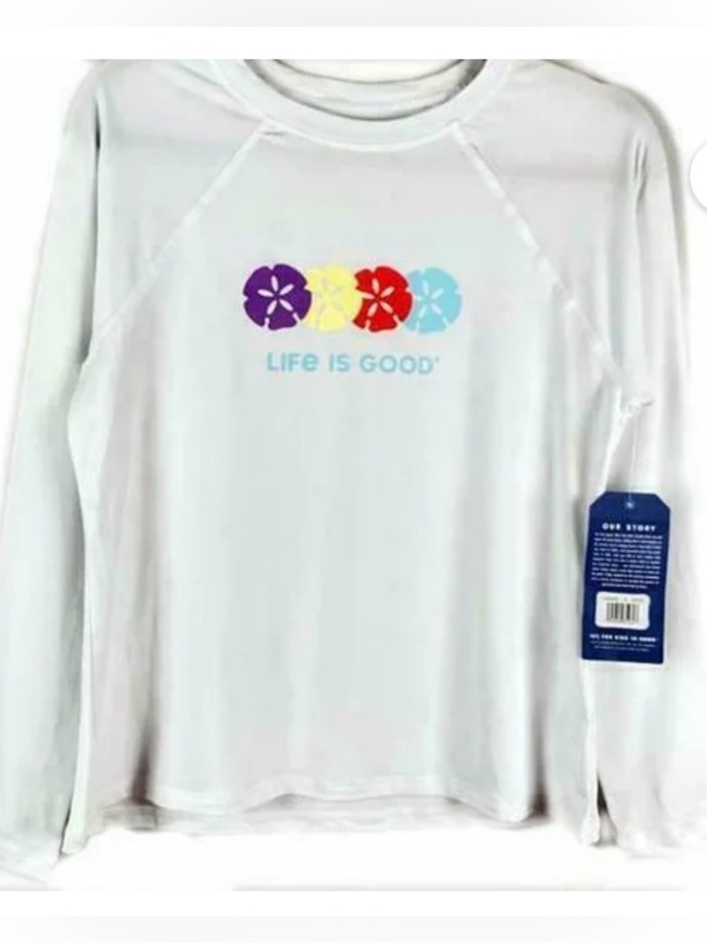 NEW Life Is Good White Ladies Sunshirt with Blue Trim - Picture 3 of 3